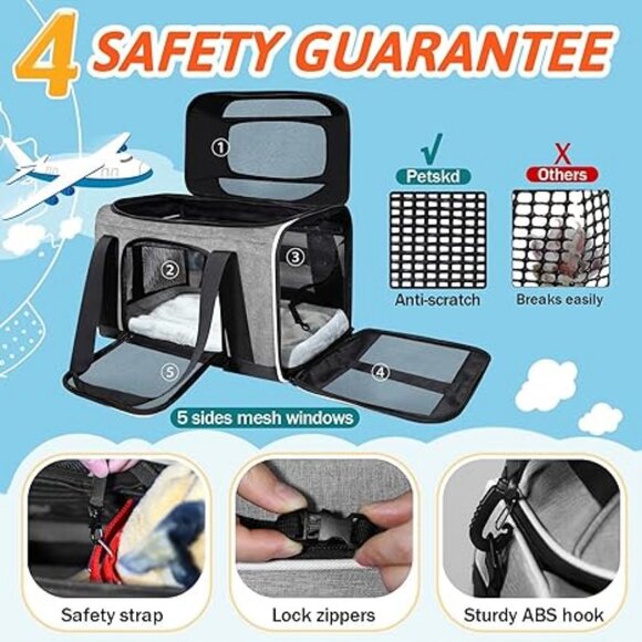 Petskd Top-Expandable Pet Carrier 17x12x8.5 Grey Airline Approved - Picture 3 of 6